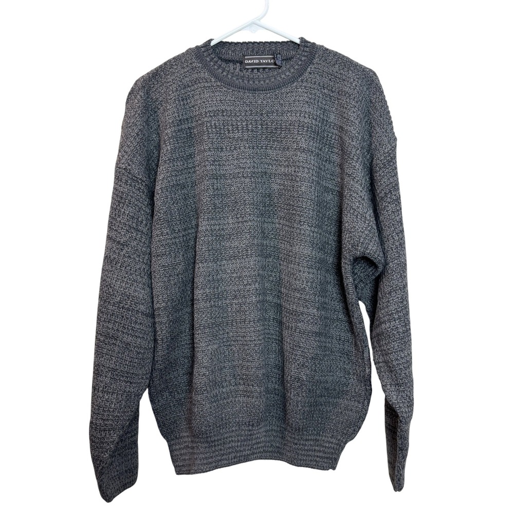 David Taylor Mens Gray Textured Knit Crew Neck‎ Sweater Large Acrylic Soft Cozy